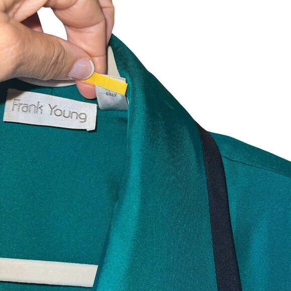 Frank Young Vintage Womens Blouse Size 10 Green Twill Collared Pure Silk - Picture 6 of 10